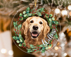 Custom Dog Portrait Photo Ornament, Personalized Dog Ornament With Photo & Name, Golden Retriever Ornament, Custom Dog Christmas Ornament