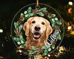 Custom Dog Portrait Photo Ornament, Personalized Dog Ornament With Photo & Name, Golden Retriever Ornament, Custom Dog Christmas Ornament