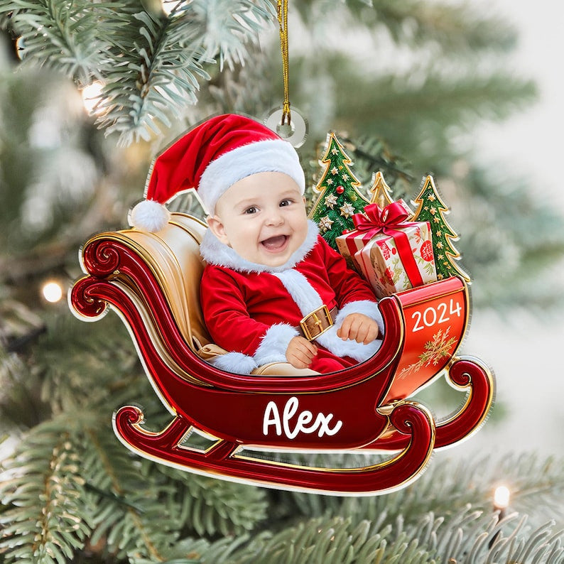 Personalized Baby Photo Christmas Ornaments, Photo Baby Christmas Bauble, Baby's First Christmas Bauble, Mom Gift, Custom Baby Face Ornament