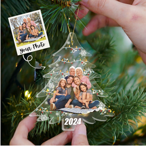 Personalized Family Photo Ornament, Custom Photo On Christmas Tree, 2024 Xmas Holiday Decor