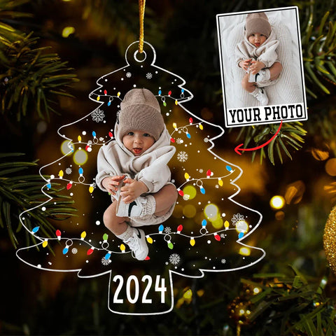 Personalized Family Photo Ornament, Custom Photo On Christmas Tree, 2024 Xmas Holiday Decor