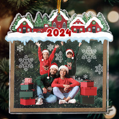 Family Beautiful Christmas Town Village View - Personalized Family Photo Ornament