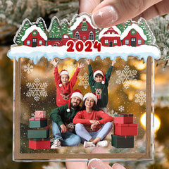 Family Beautiful Christmas Town Village View - Personalized Family Photo Ornament