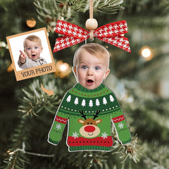 Custom Photo Funny Kid In Christmas Ugly Sweater, Personalized Kid's Face Christmas Ornament