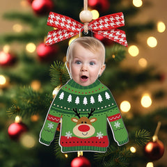 Custom Photo Funny Kid In Christmas Ugly Sweater, Personalized Kid's Face Christmas Ornament