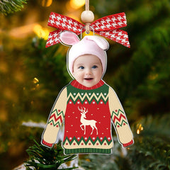 Custom Photo Funny Kid In Christmas Ugly Sweater, Personalized Kid's Face Christmas Ornament