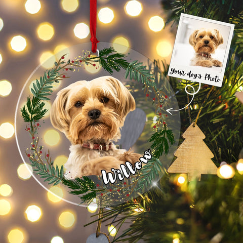 Custom Dog Portrait Photo Ornament, Personalized Dog Ornament With Photo & Name, Golden Retriever Ornament, Custom Dog Christmas Ornament