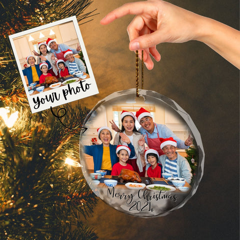 Personalized Couple Photo Ornament, Couples Gifts, Custom Photo Glass Ornament