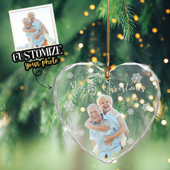 Personalized Couple Photo Ornament, Couples Gifts, Custom Photo Heart Glass Ornament