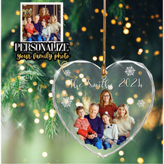 Personalized Couple Photo Ornament, Couples Gifts, Custom Photo Heart Glass Ornament