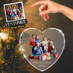 Personalized Couple Photo Ornament, Couples Gifts, Custom Photo Heart Glass Ornament